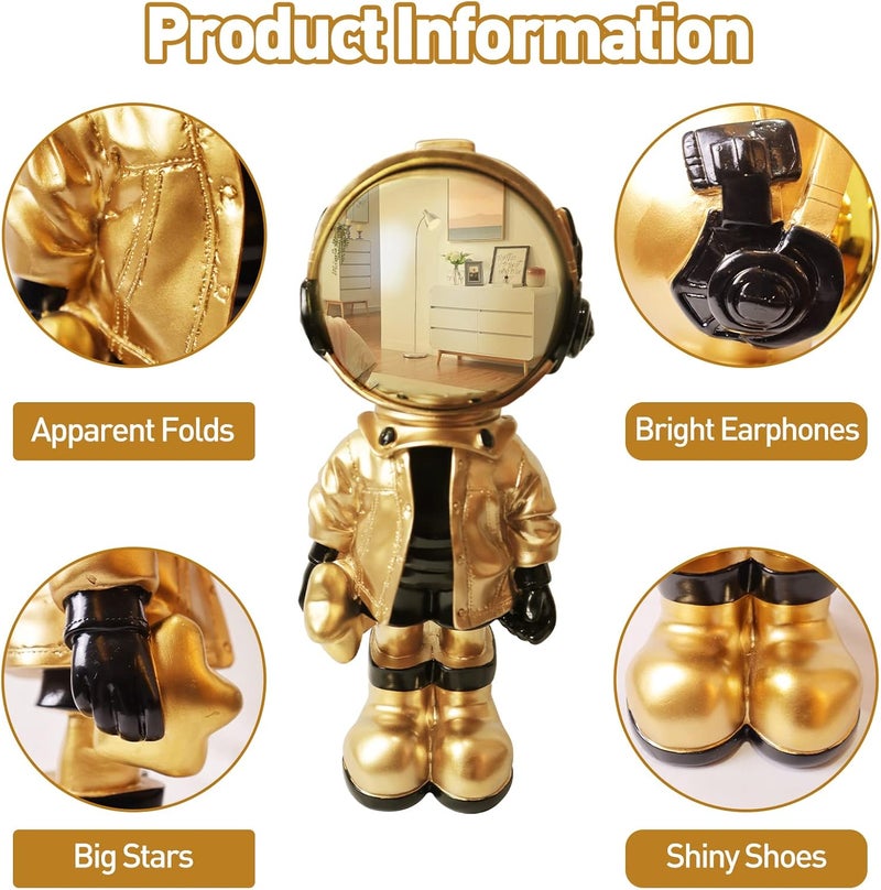 Dosker Astronaut Statues Spaceman Sculpture Polyresin Arts Gifts Gold Figurine Ornament Room Decor for Men,Home and Crafts Desktop Accessories Tabletop Decoration, Living Room, Office, Bookshelf - Image 4
